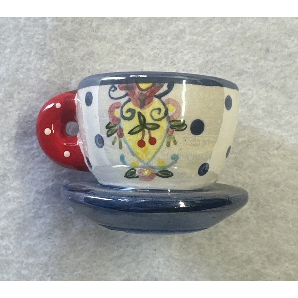 Mary Engelbreit Miniature Teacup With Saucer Lusterware Christmas Ornaments